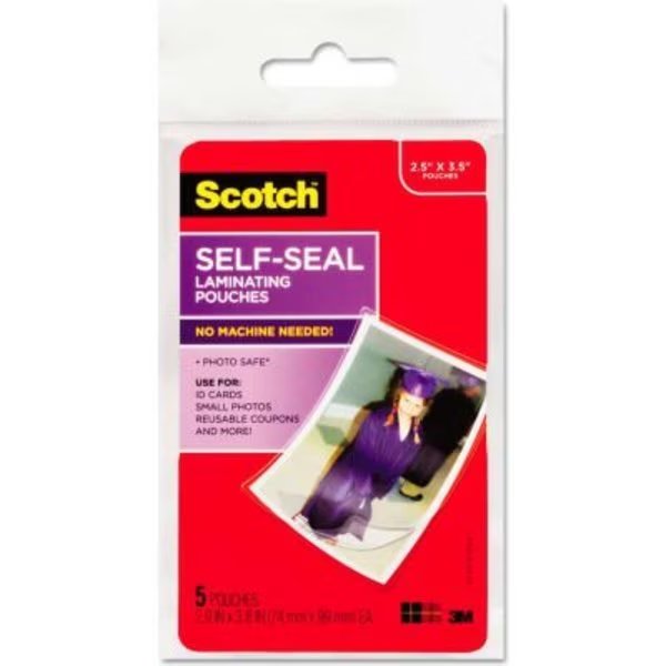 Scotch® Self-Sealing Laminating Pouches, Glossy, 2 15/16 x 3 15/16, Wallet Size, 5/Pack, 3M, Mfr#: PL903G
